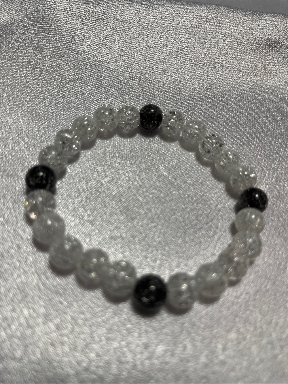 Clear and Black Crackle Bead Stretch Bracelet